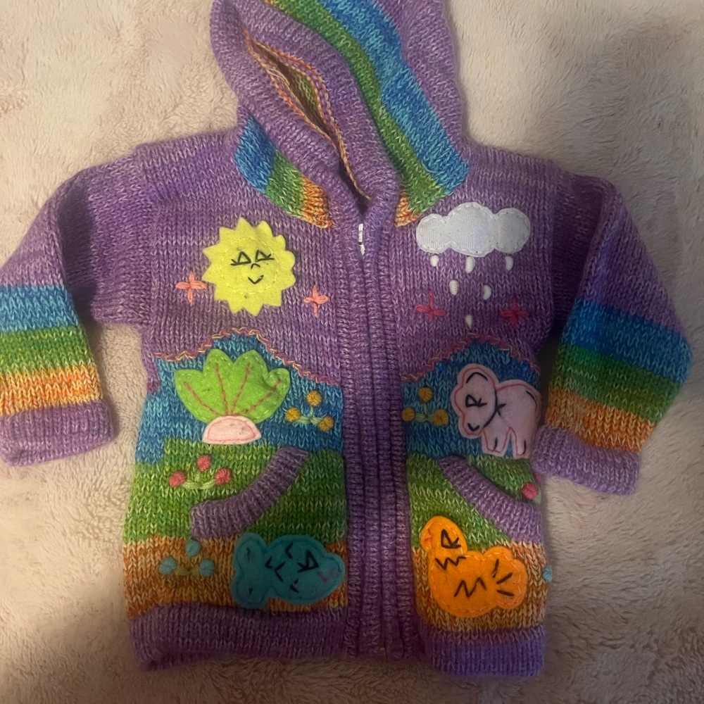 Colorful Knit Hoodie with Fun Designs